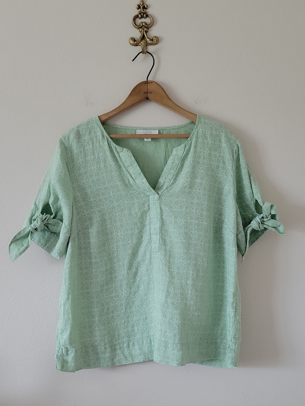 Charter Club Green Linen Short Sleeve Popover Blouse Size Large